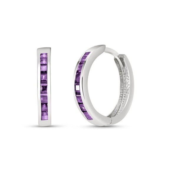 Galaxy Gold Products Jewelry - 14K. SOLID GOLD HOOP HUGGIE EARRING WITH AMETHYSTS